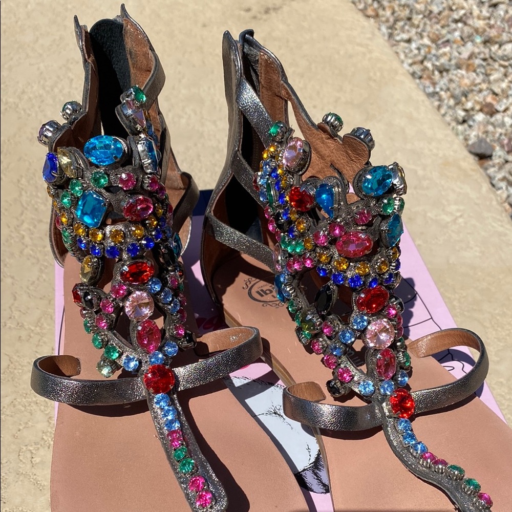 Jeffrey Campbell Prizzy Pewter Combo Embellished Gladiator Sandals 9